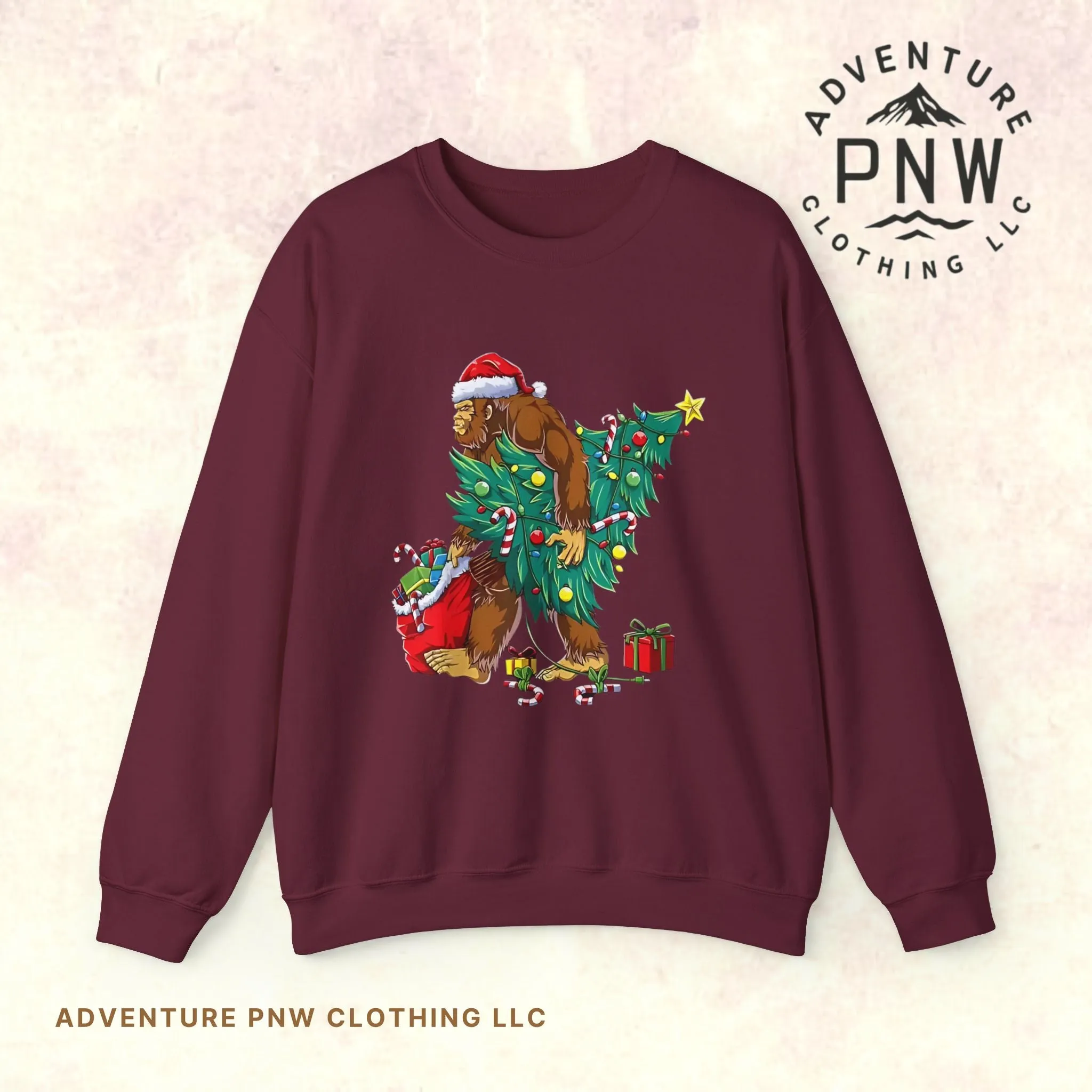 Bigfoot Christmas Lights Sweatshirt, Sasquatch Xmas Jumper, Holiday Bigfoot Sweater, Unisex Bigfoot Crewneck, Christmas Sweatshirt for Men