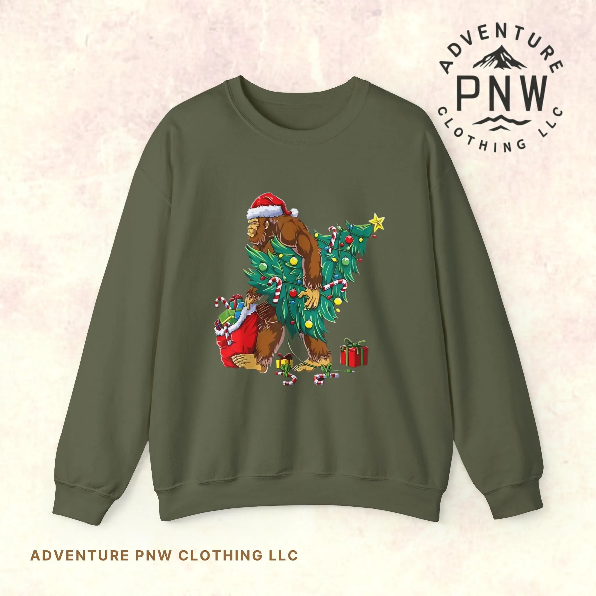 Bigfoot Christmas Lights Sweatshirt, Sasquatch Xmas Jumper, Holiday Bigfoot Sweater, Unisex Bigfoot Crewneck, Christmas Sweatshirt for Men