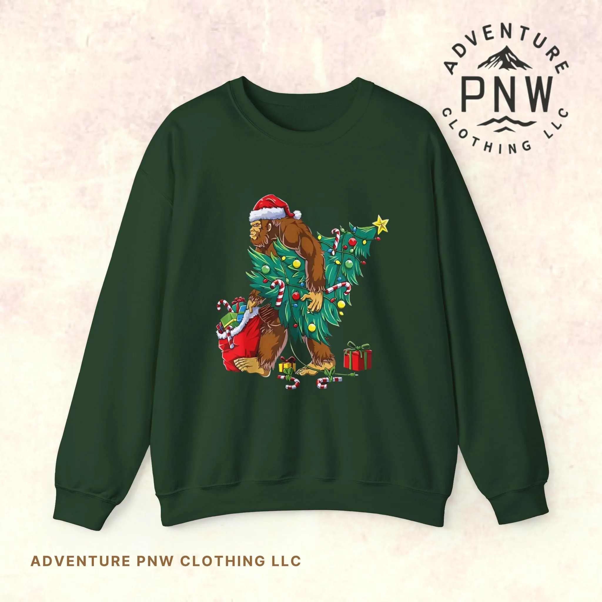 Bigfoot Christmas Lights Sweatshirt, Sasquatch Xmas Jumper, Holiday Bigfoot Sweater, Unisex Bigfoot Crewneck, Christmas Sweatshirt for Men