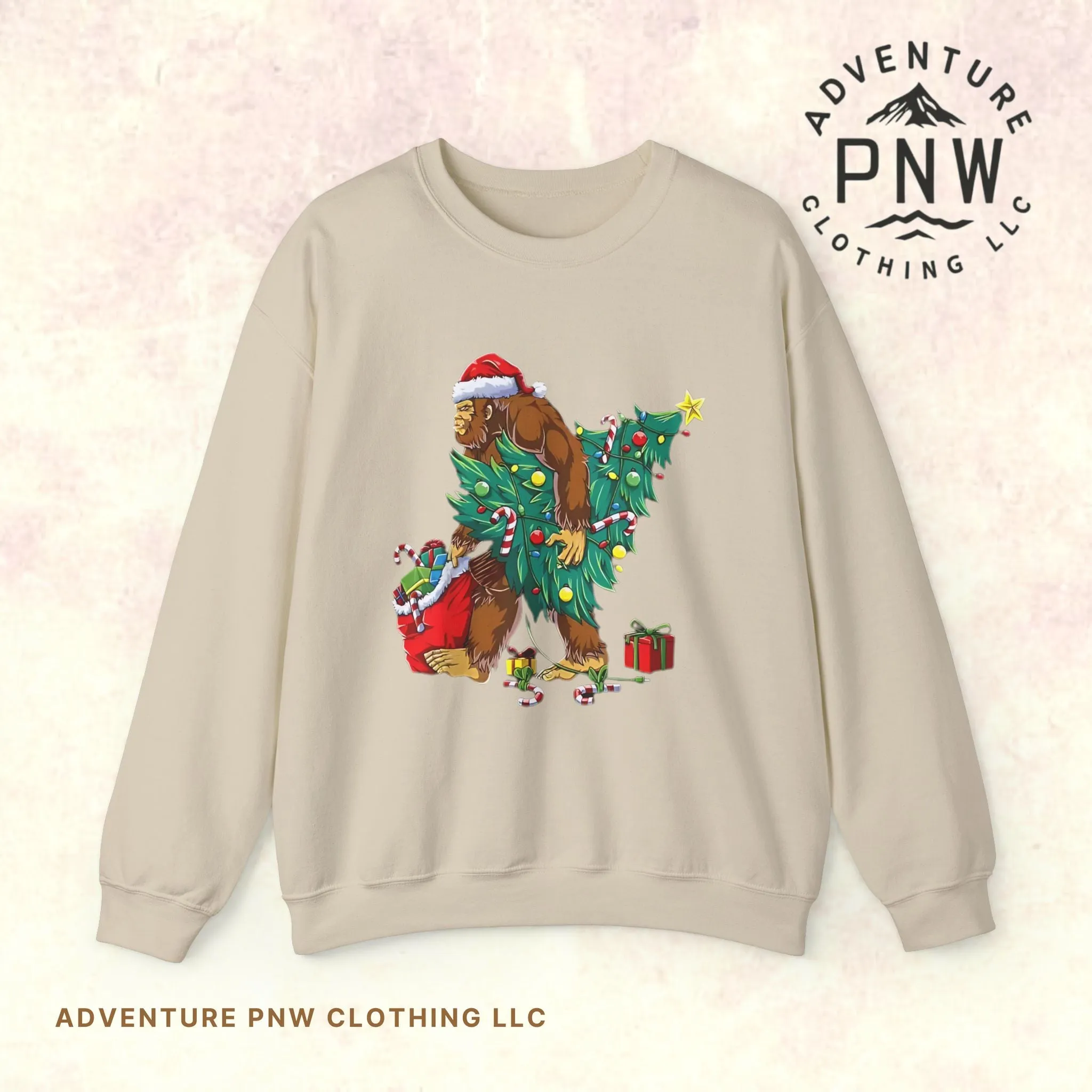 Bigfoot Christmas Lights Sweatshirt, Sasquatch Xmas Jumper, Holiday Bigfoot Sweater, Unisex Bigfoot Crewneck, Christmas Sweatshirt for Men