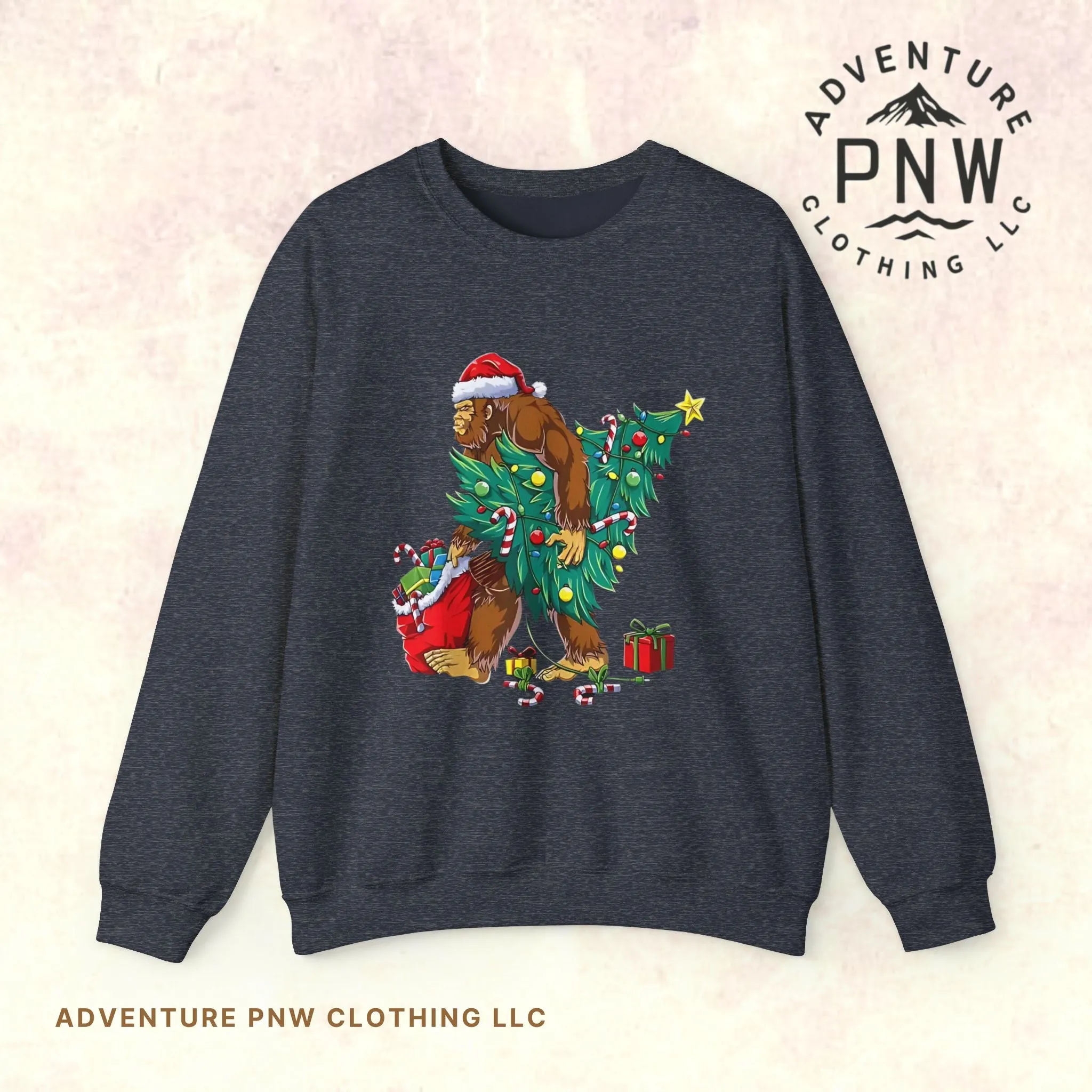 Bigfoot Christmas Lights Sweatshirt, Sasquatch Xmas Jumper, Holiday Bigfoot Sweater, Unisex Bigfoot Crewneck, Christmas Sweatshirt for Men