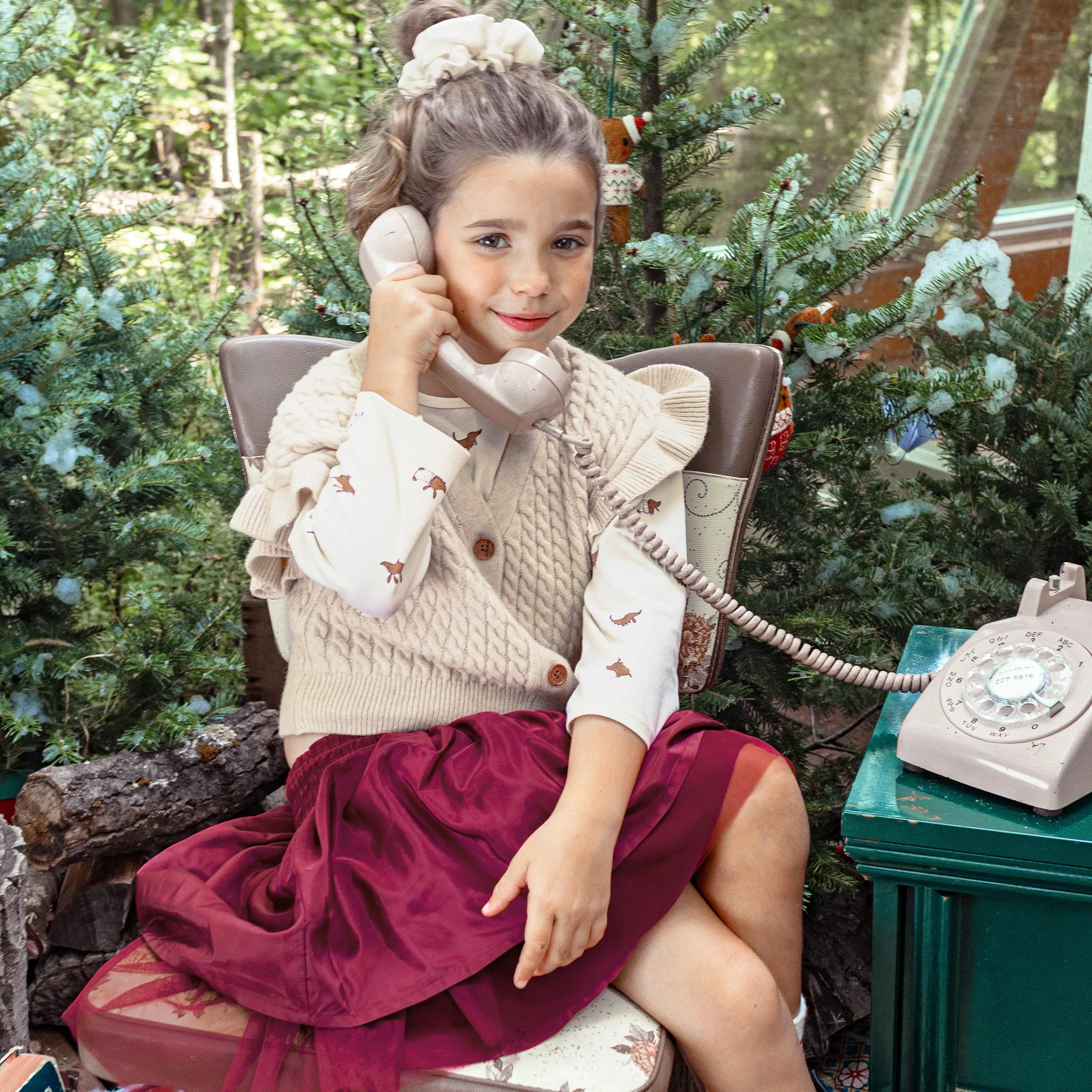 Jupe rouge en taffetas et tulle aux multiples volants, enfant || Red skirt in taffeta and tulle with multiple ruffles, child