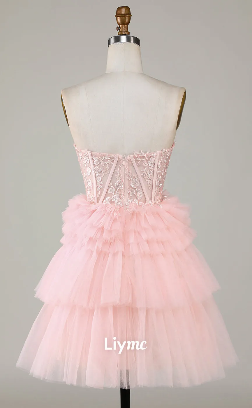 LY030 - A line Sweetheart Lace Appliques Cute Homecoming Dress Short