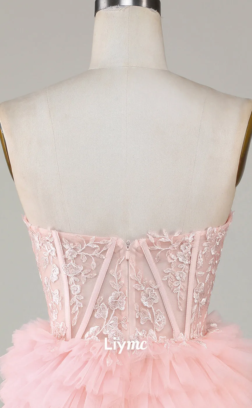 LY030 - A line Sweetheart Lace Appliques Cute Homecoming Dress Short