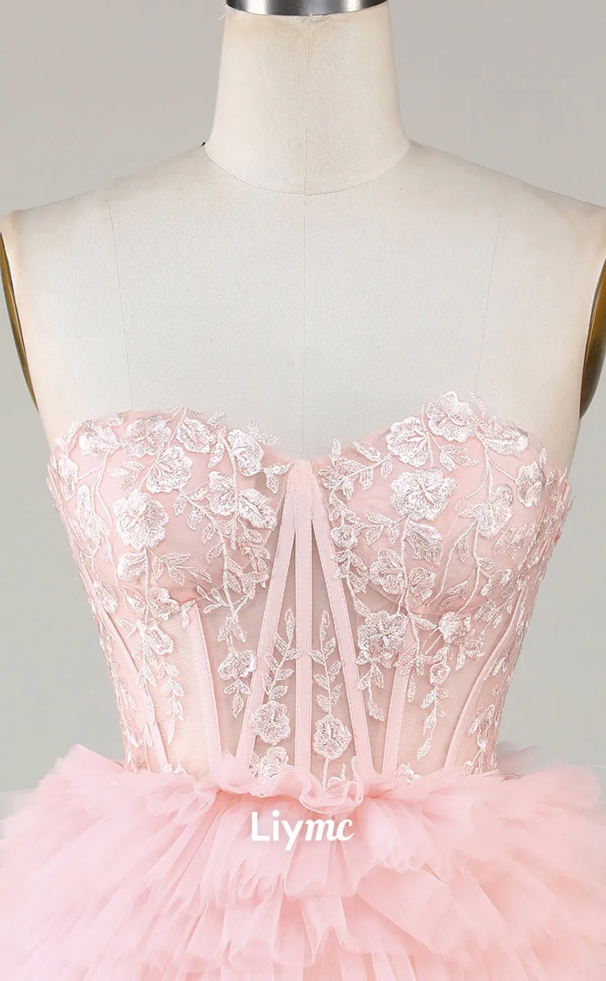 LY030 - A line Sweetheart Lace Appliques Cute Homecoming Dress Short