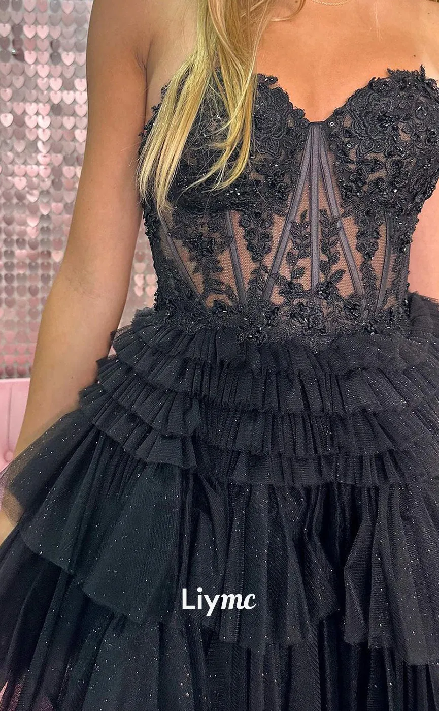 LY030 - A line Sweetheart Lace Appliques Cute Homecoming Dress Short