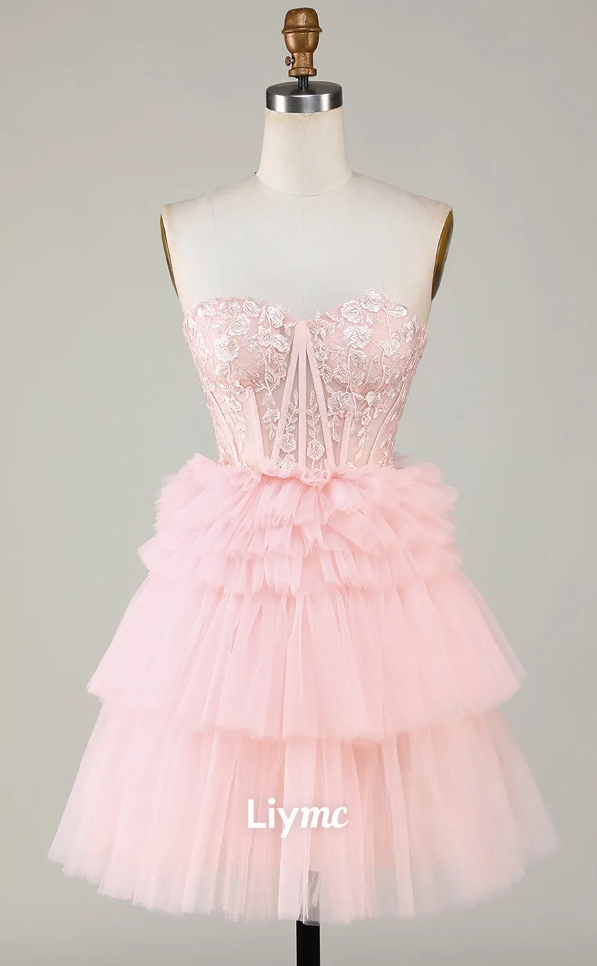 LY030 - A line Sweetheart Lace Appliques Cute Homecoming Dress Short