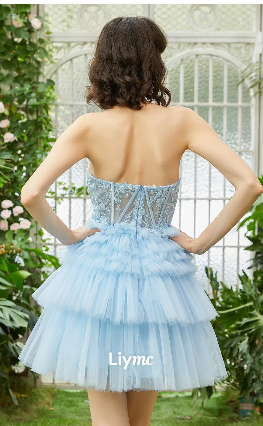 LY030 - A line Sweetheart Lace Appliques Cute Homecoming Dress Short