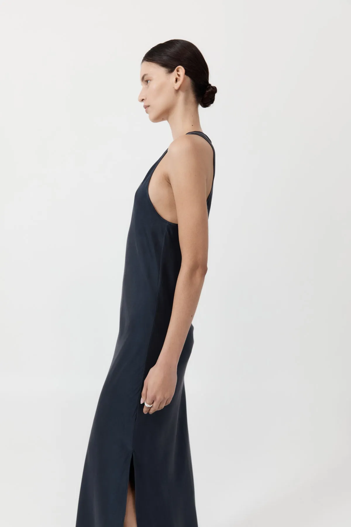 Soft Silk Bias Tank Dress - Inkwell
