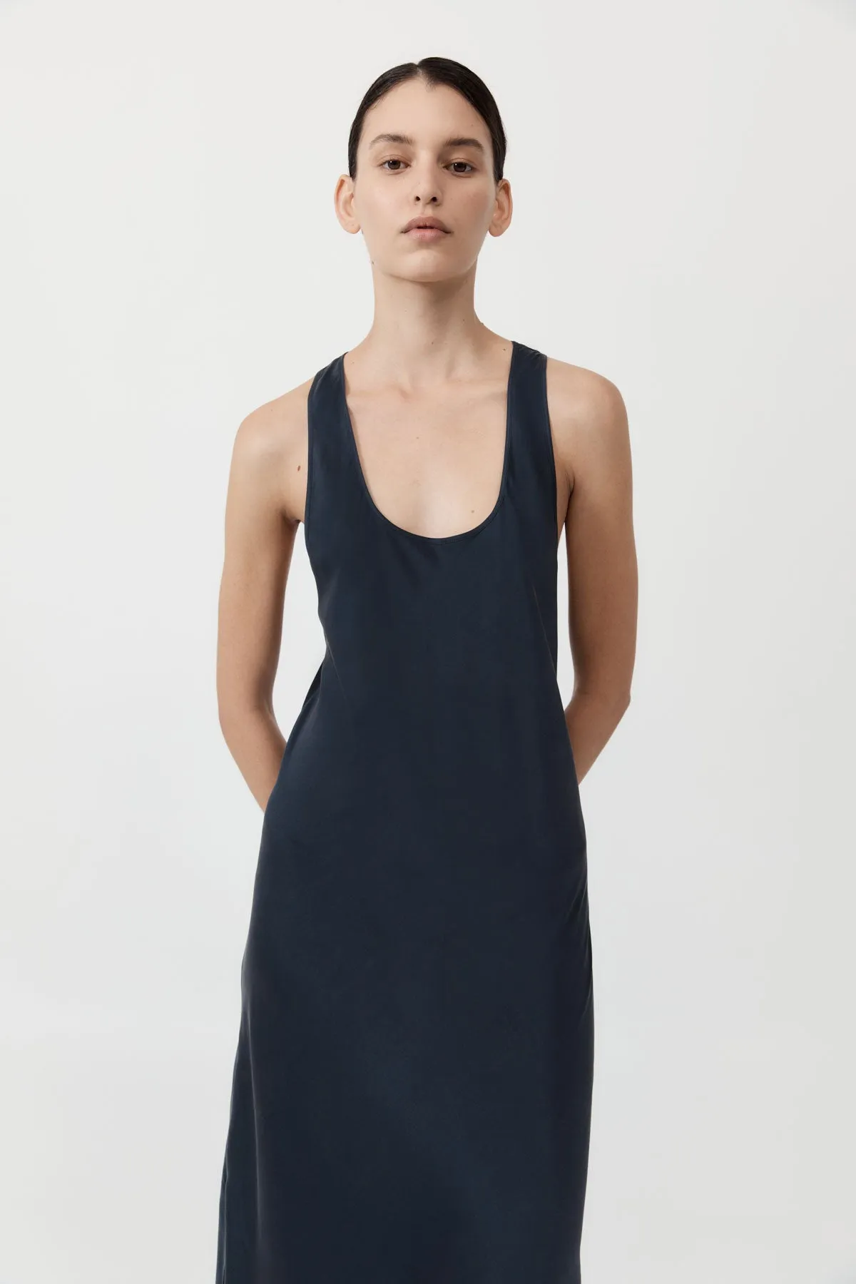 Soft Silk Bias Tank Dress - Inkwell