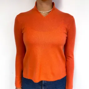 Tangerine Orange Cashmere Collared V-Neck Jumper Small