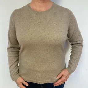 Taupe Brown Cashmere Crew Neck Jumper Large.